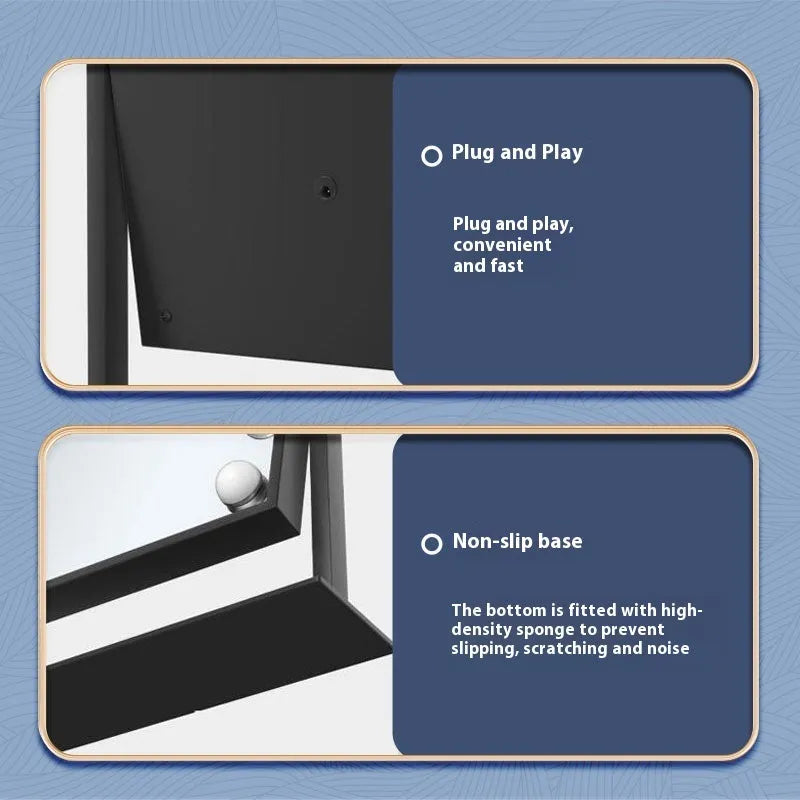 Desktop LED fill light mirror with metal frame, aluminium lens, 9 lights, black colour