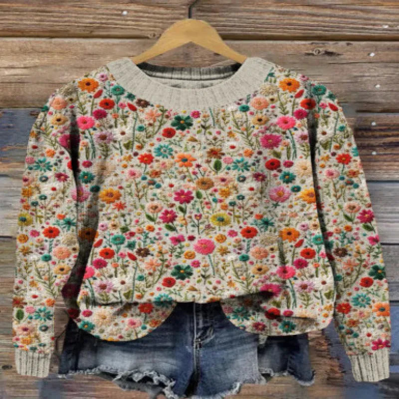 Little Flower digital printed round neck sweater in a colour from the YPM935 range.