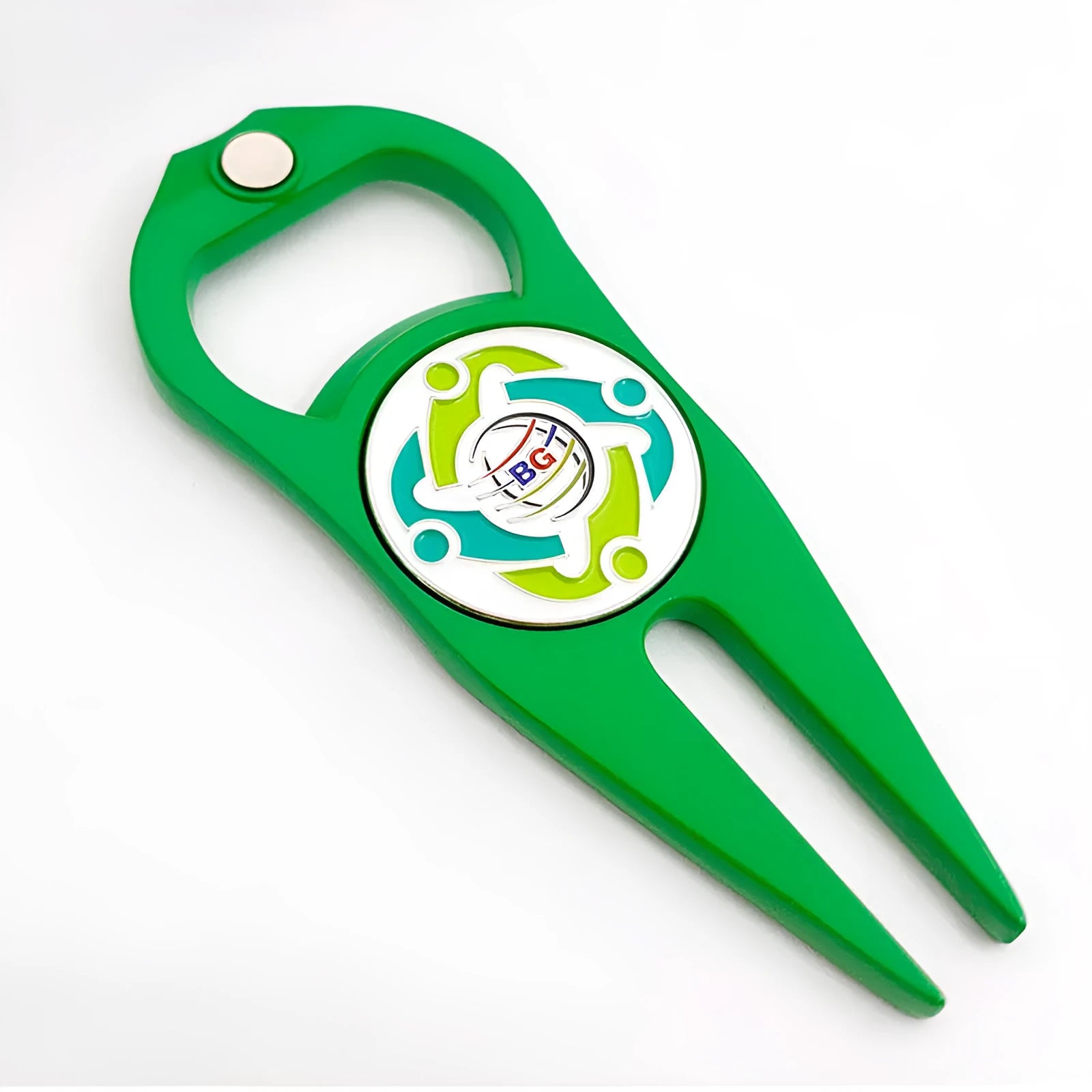 Zinc alloy golf ball yoke bottle opener tool in black, green, or silver colour options