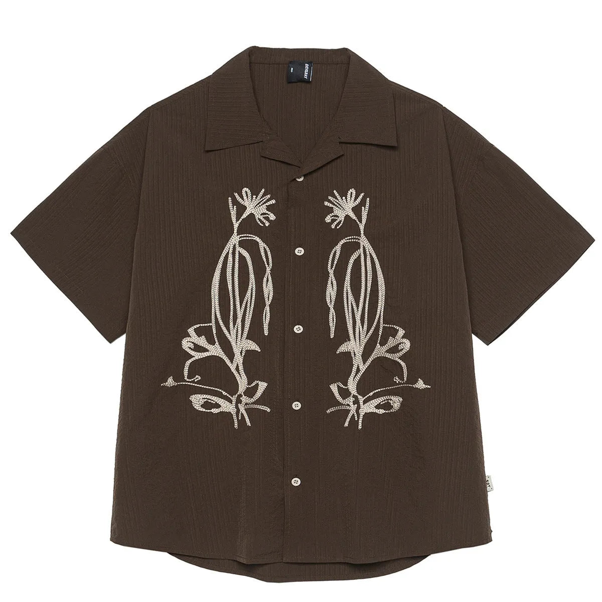Brown coffee colour striped Cuban collar short sleeve shirt for outdoor waterproof wear