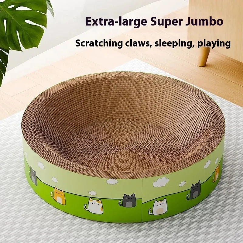 Large round deepening design cat scratch board made from corrugated paper