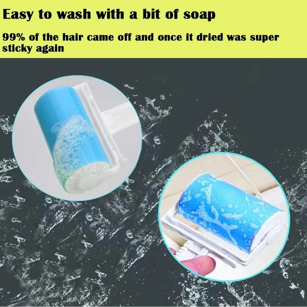 Washable reusable lint roller with protective cover for pet hair removal from fabrics