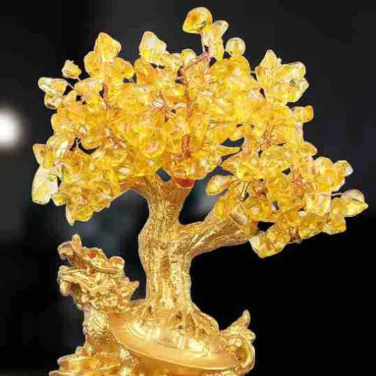 Citrine resin turtle money tree Feng Shui ornament measuring 18x11x23cm