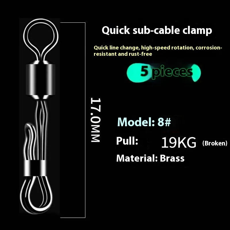 Brass quick release fishing line clamp with barrel swivel bearing for corrosion resistance