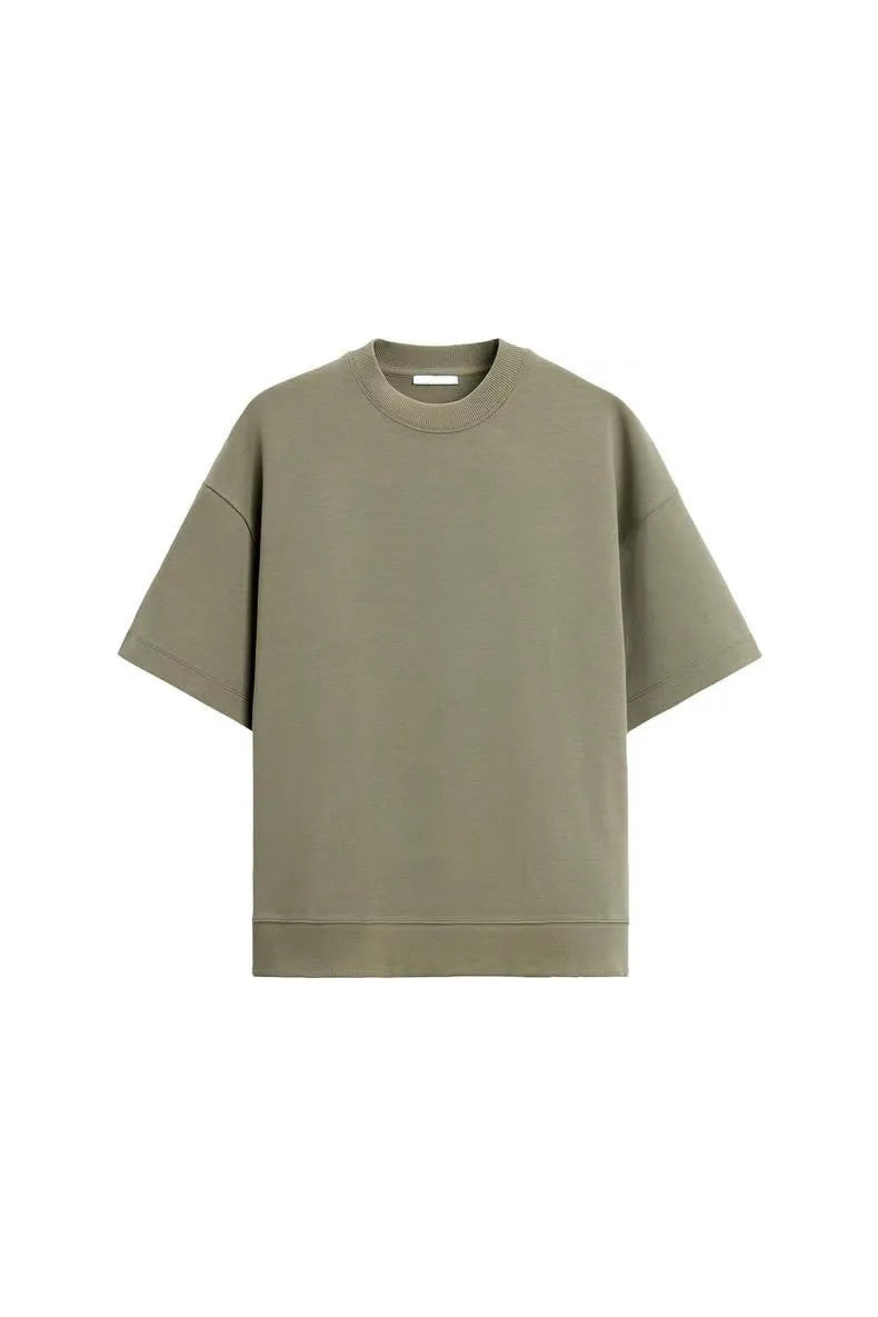 Loose-fitting short sleeve shirt and matching shorts lounge set in blue with double-sided texture
