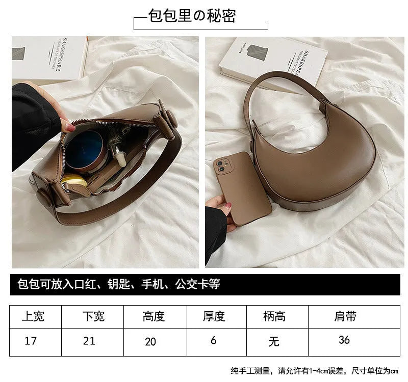Retro dumpling-shaped women's shoulder bag in PU leather with zippered compartment
