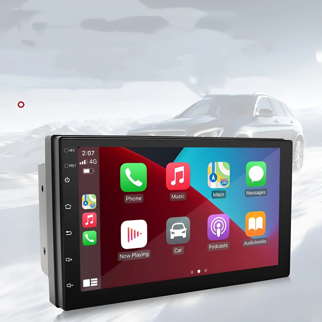 Black universal 7-inch car MP5 player with GPS navigation and integrated radio for manual transmission vehicles