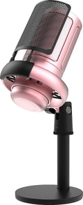 Condenser microphone with RGB lights in black, pink, or white colours for USB computer recording.