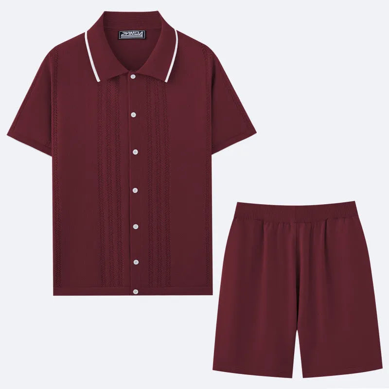 Business casual Tencel fabric two-piece set with short sleeve top and matching shorts in six colour options