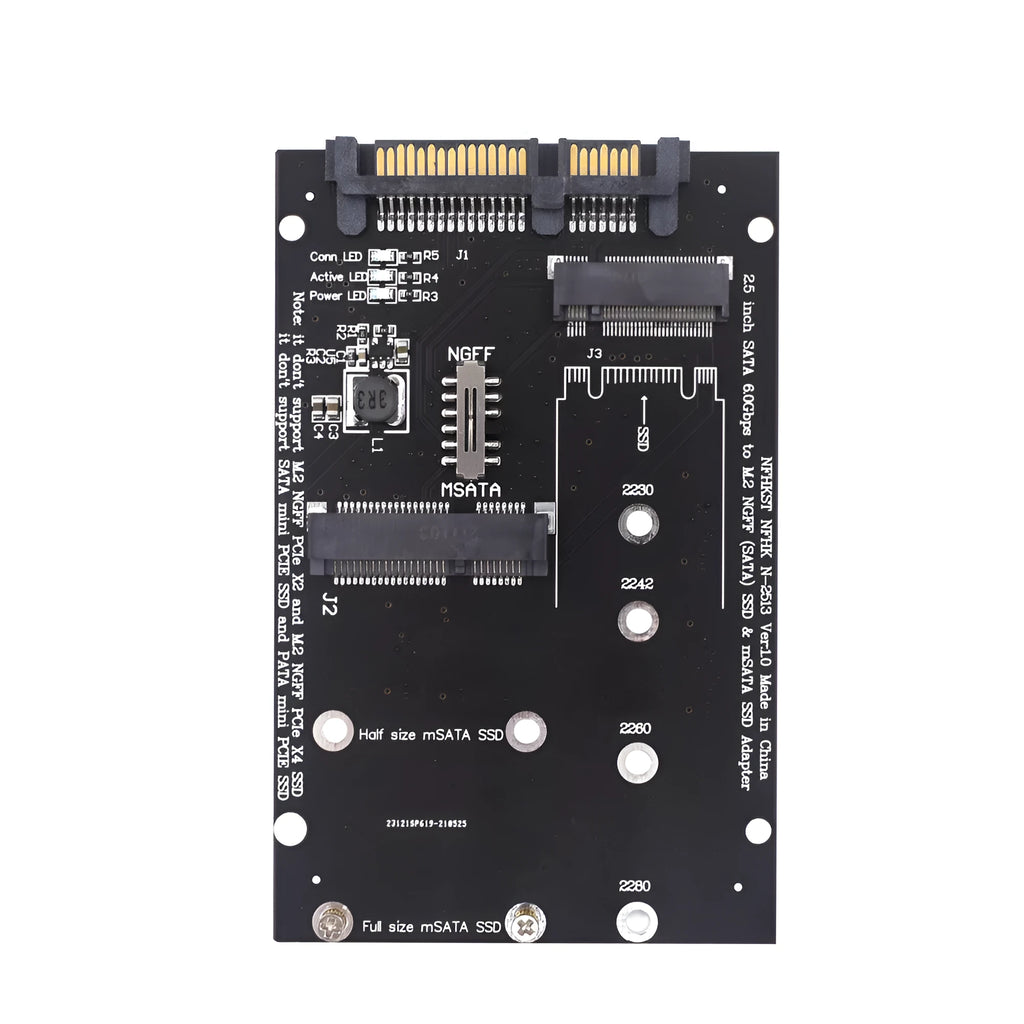 Black and blue SATA3 to M.2 NGFF MSATA SSD conversion adapter card with SATA connectors