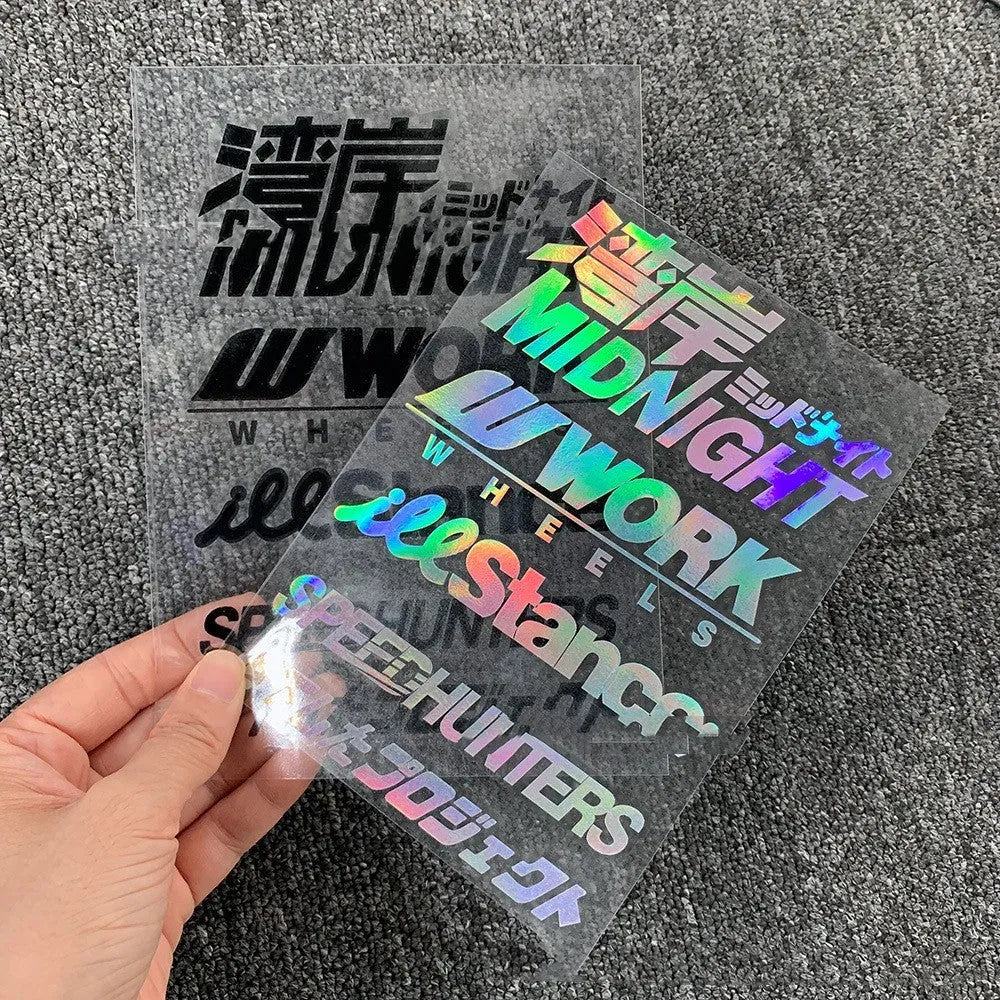 Reflective bumper sticker for motorcycle, PET material, dimensions 16cm by 11cm.