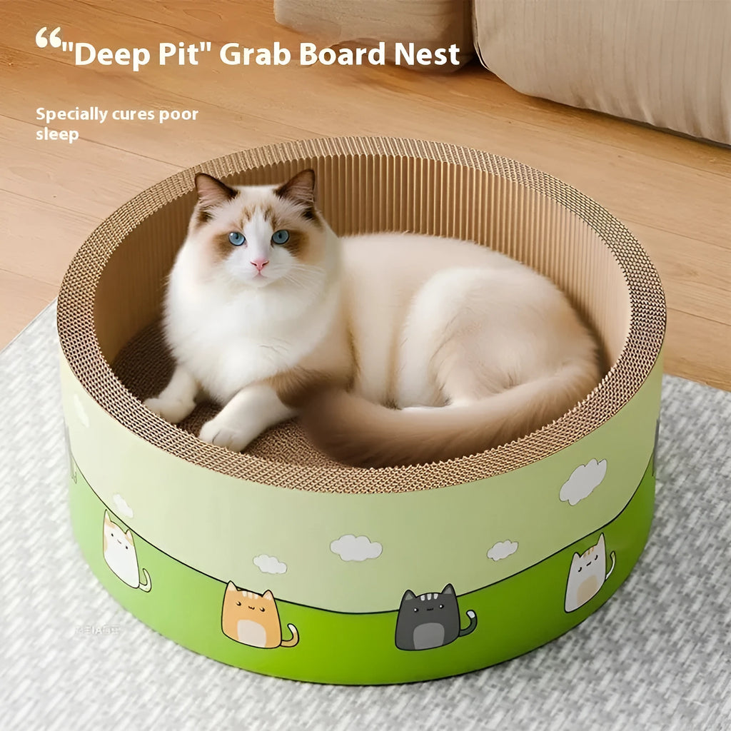 Large round deepening design cat scratch board made from corrugated paper