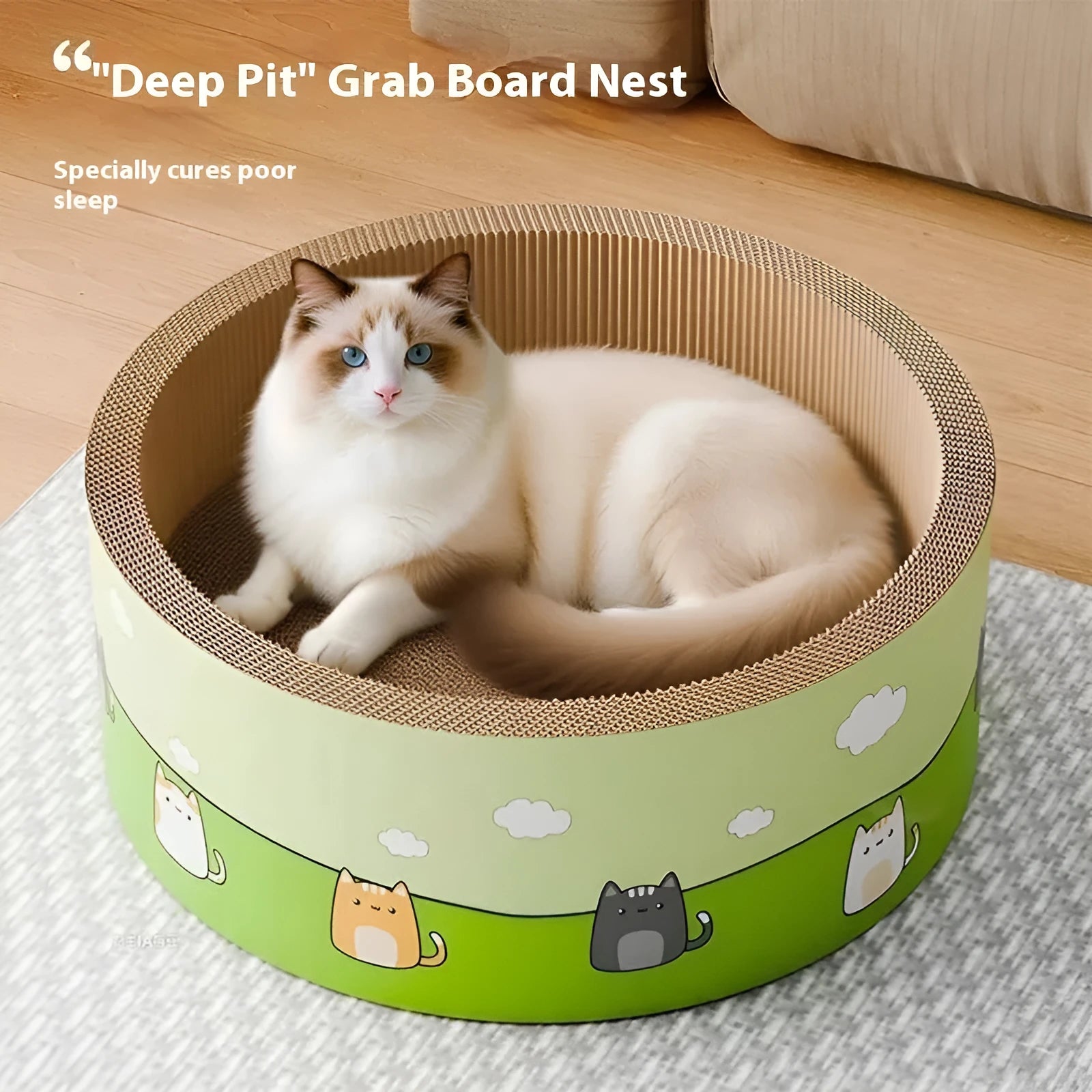 Large round deepening design cat scratch board made from corrugated paper
