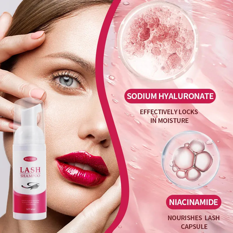 60ml bottle of lash shampoo mousse eyelash cleaning solution, 3.7cm by 13.5cm size
