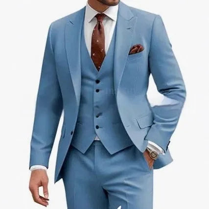 Men's slim fit three-piece suit in chemical fibre blend fabric for business wedding occasions
