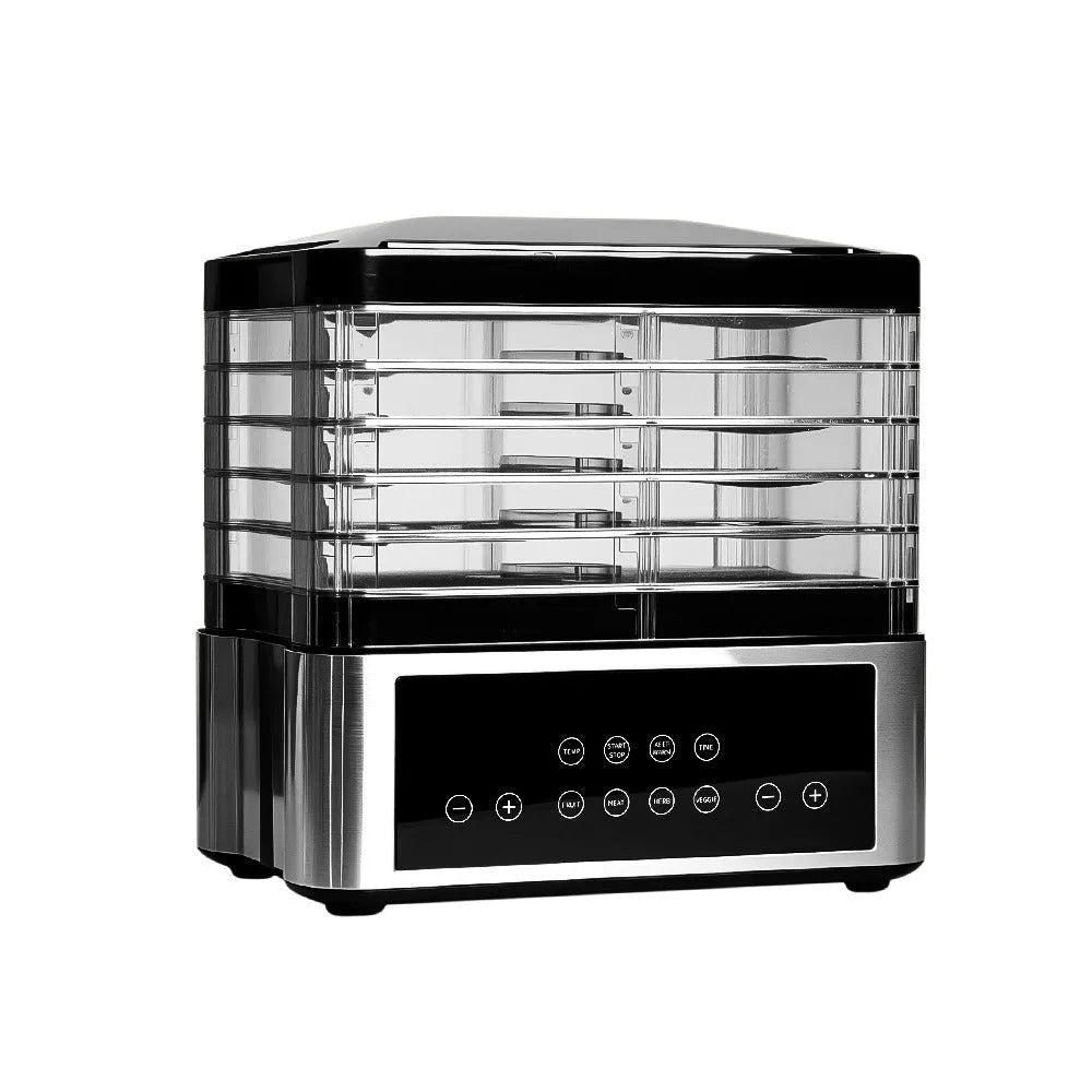 Silver stainless steel fruit dehydrator with digital temperature display and 14 litre capacity