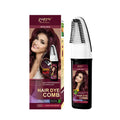 Hair dye colouring comb kit showing brown, wine red, and dark brown 200ML bottles with an application brush