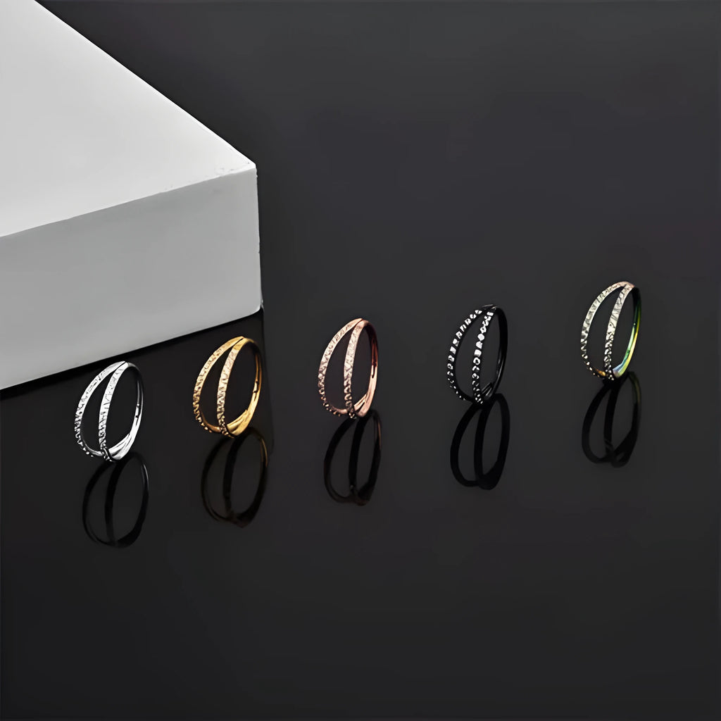 G23 titanium alloy nose ring earring with zircon detail in steel or gold colour, showing gauge and length options.