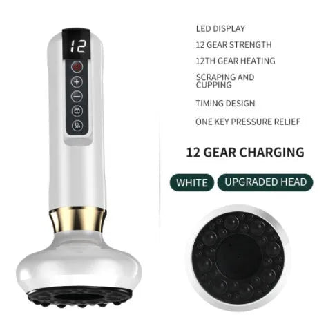 Green electric vacuum cupping massager with USB charger and instruction manual