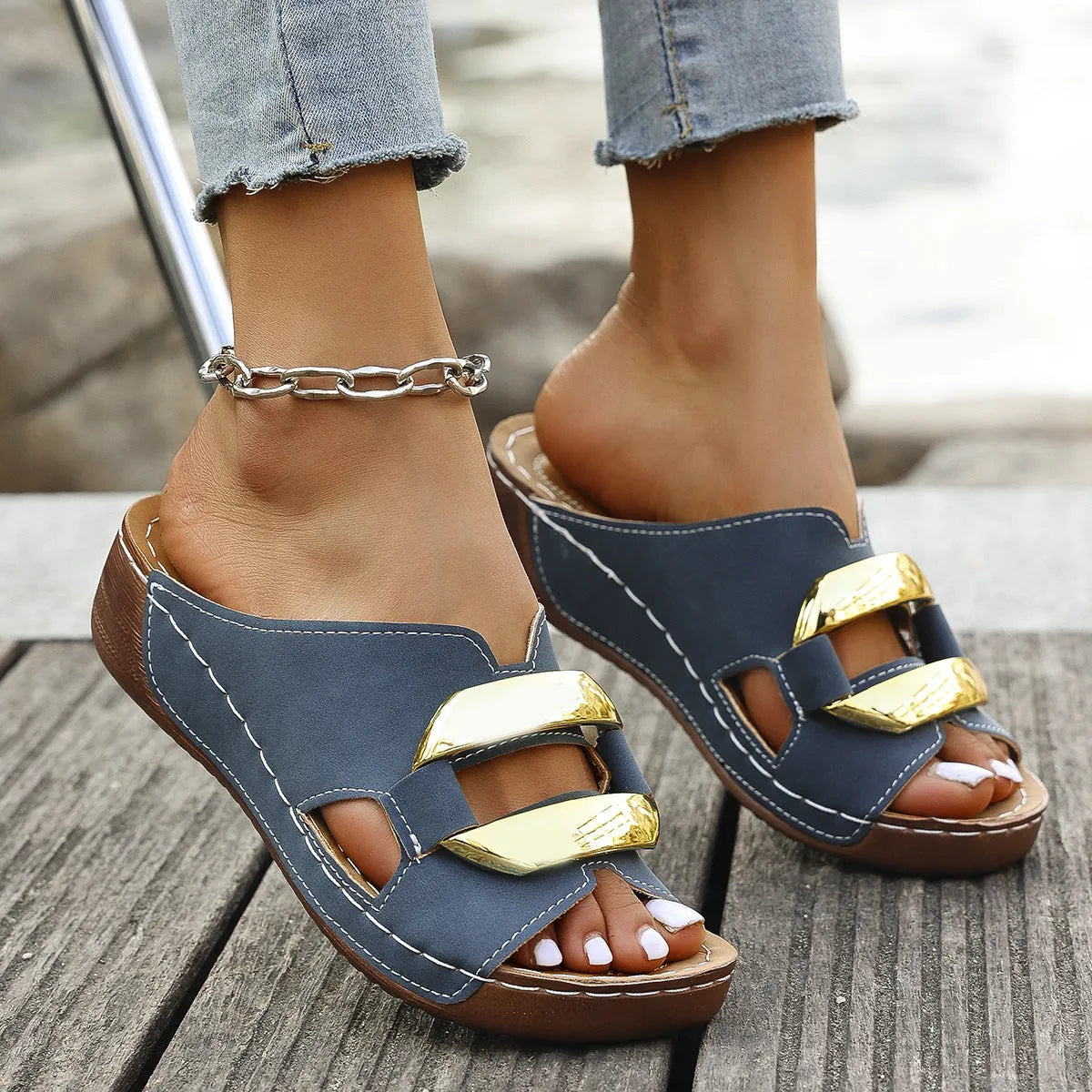 Adult roman style platform sandals in white black khaki sea blue colours with rubber sole