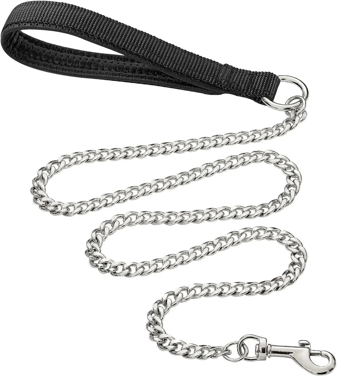 Heavy duty metal dog leash with chew proof chain and soft padded handle for large dogs
