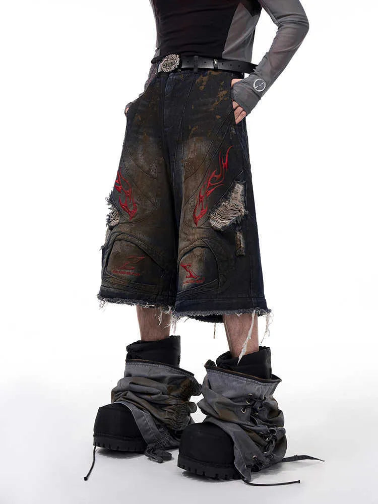 Men's retro jeans with detachable trouser legs in wide leg loose fit denim