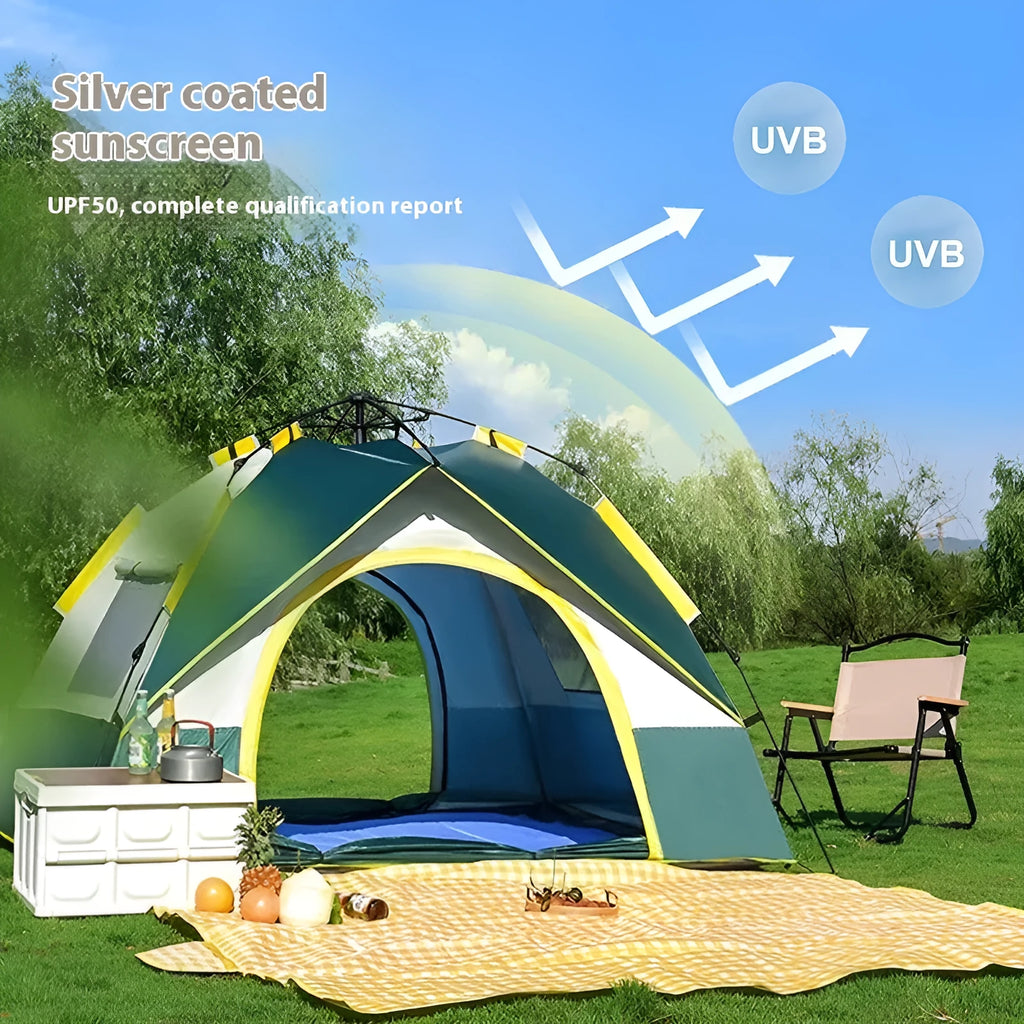 Dark green silver glue camping tent for 3-4 people with automatic quick-opening mechanism