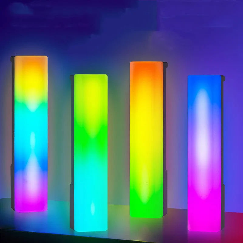 Black 3D RGB table top ambience lamp with voice-activated rhythm lighting for PC gaming decor