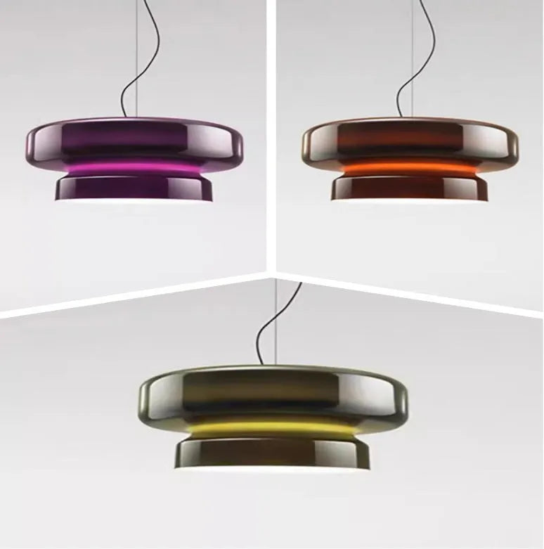 Modern square glass chandelier with warm light in milky white, brown, green, or purple options for bedroom or bar ceiling installation.