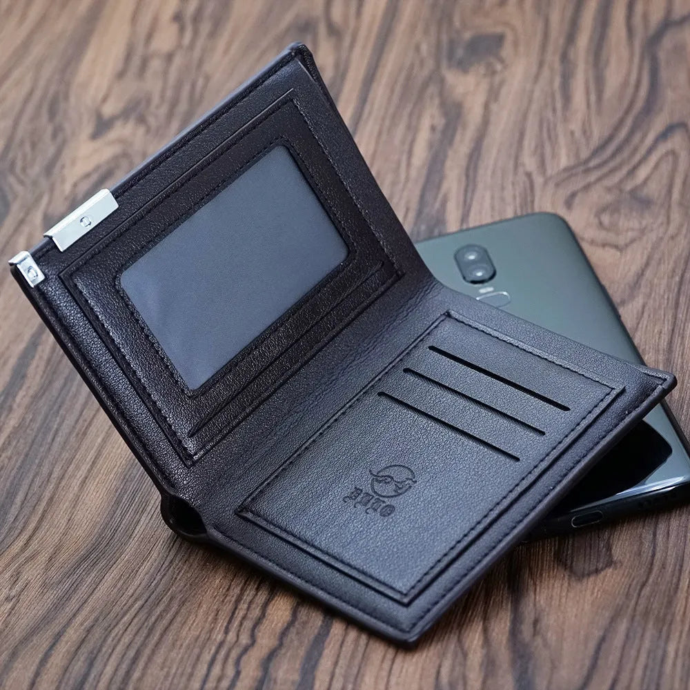 Men's brown leather wallet with a silver zip closure, shown closed and ready for gifting.