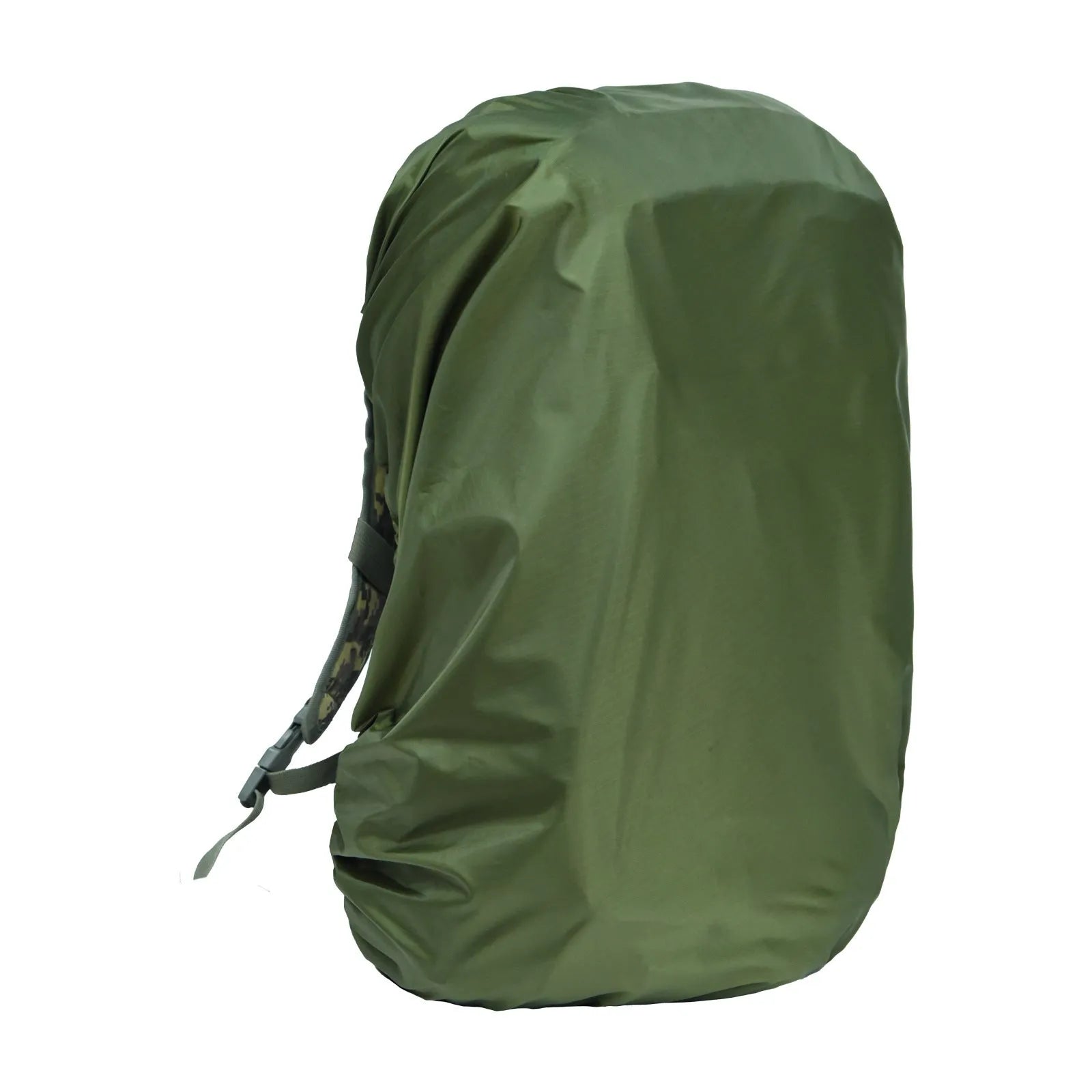 A backpack rain cover made from waterproof PU material, shown in army green, suitable for 80 litre packs.