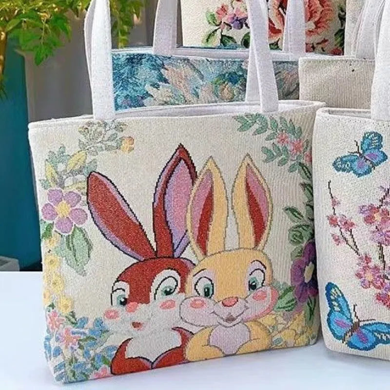 Double-sided gold wire embroidered canvas tote bag with polyester lining in medium size