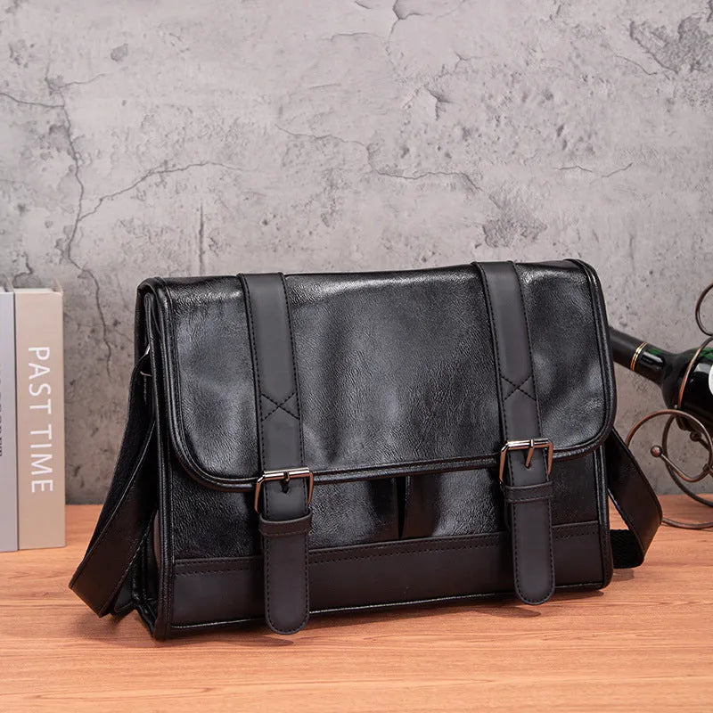 Black Korean-style men's commuter backpack with anti-theft function made from PU material