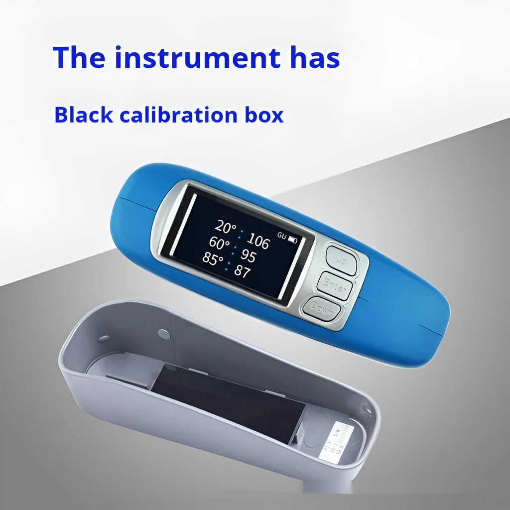 Portable glossiness tester for ceramic and stone surface measurement with angle selection options