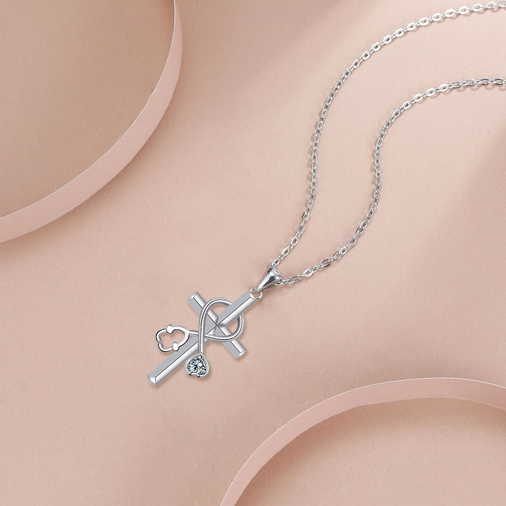 Cross stethoscope necklace with electroplated copper pendant and cross chain style
