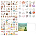 Assortment of 50 printed graffiti stickers on a sheet, showing various street art designs.