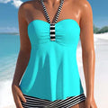 Black and white striped off-shoulder swimsuit for women, one-piece design