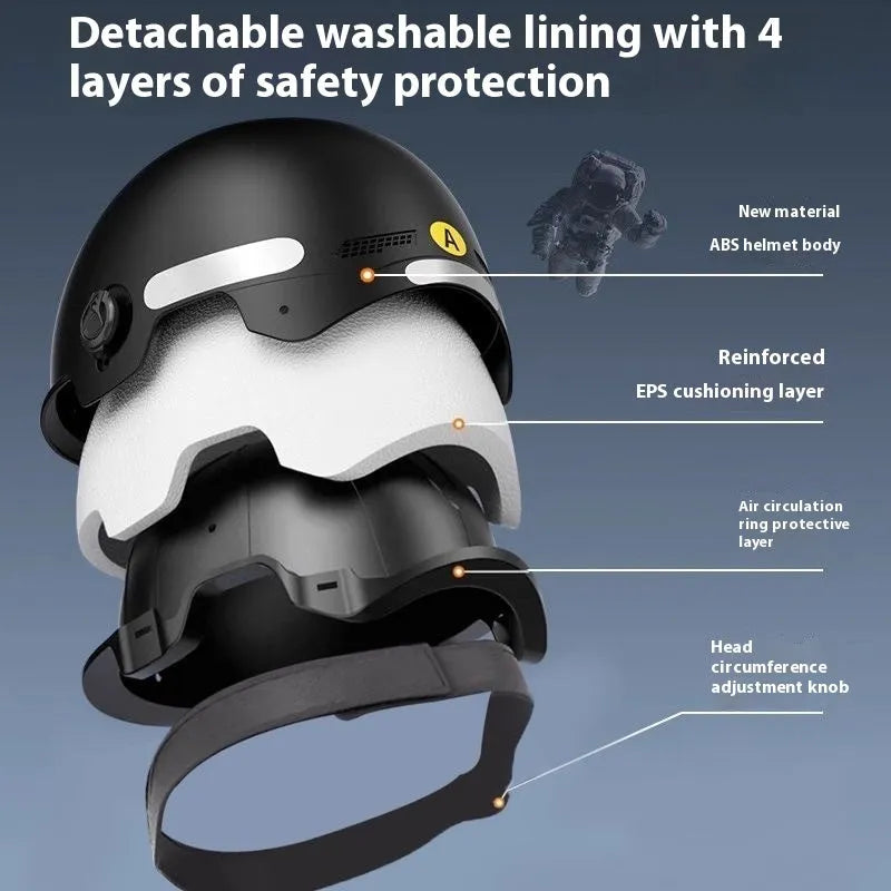 3C certified electric motorcycle half helmet with sun visor in polypropylene.