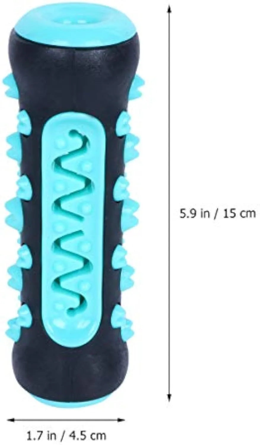 Natural rubber dog dental chew stick toy in blue colour with cleaning nubs.