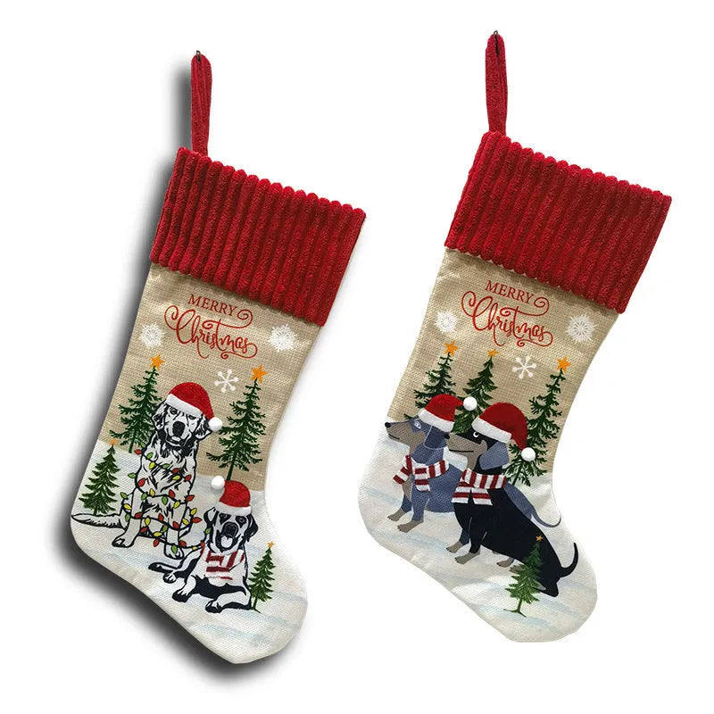 Large 46x28cm cloth Christmas tree pendant with pet and gift bag design in pastoral style
