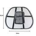 Black car lumbar support pillow with steel wire frame measuring 41x39cm