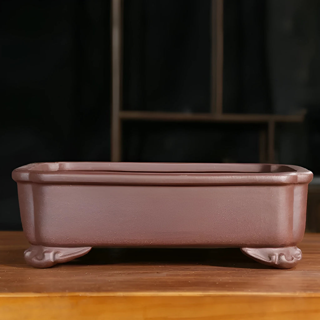 Rectangular purple sand bonsai flowerpot with antique styling and corner-cutting design