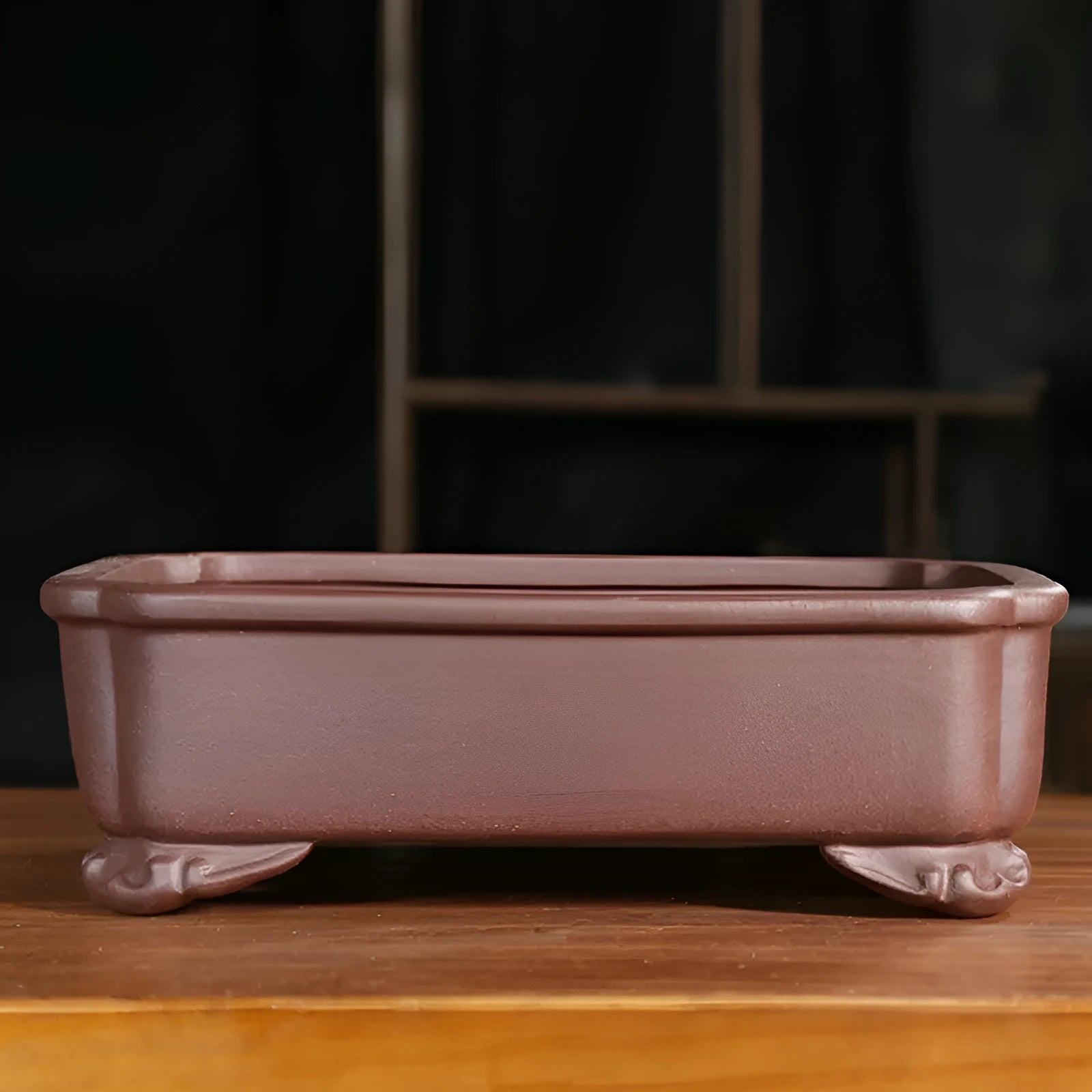 Rectangular purple sand bonsai flowerpot with antique styling and corner-cutting design