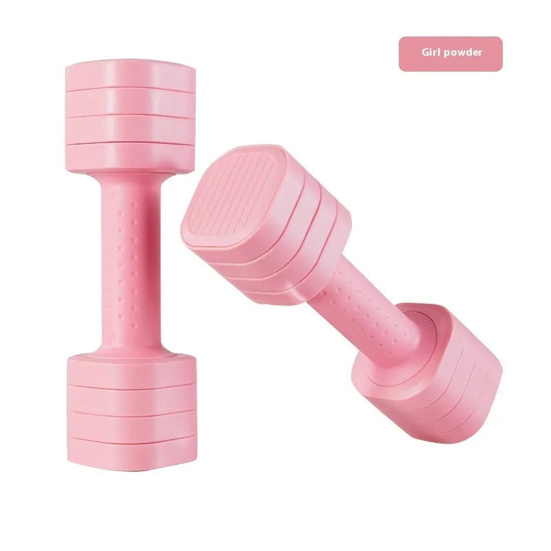 Detachable pink and blue 5lb dumbbell set for women's fitness training.