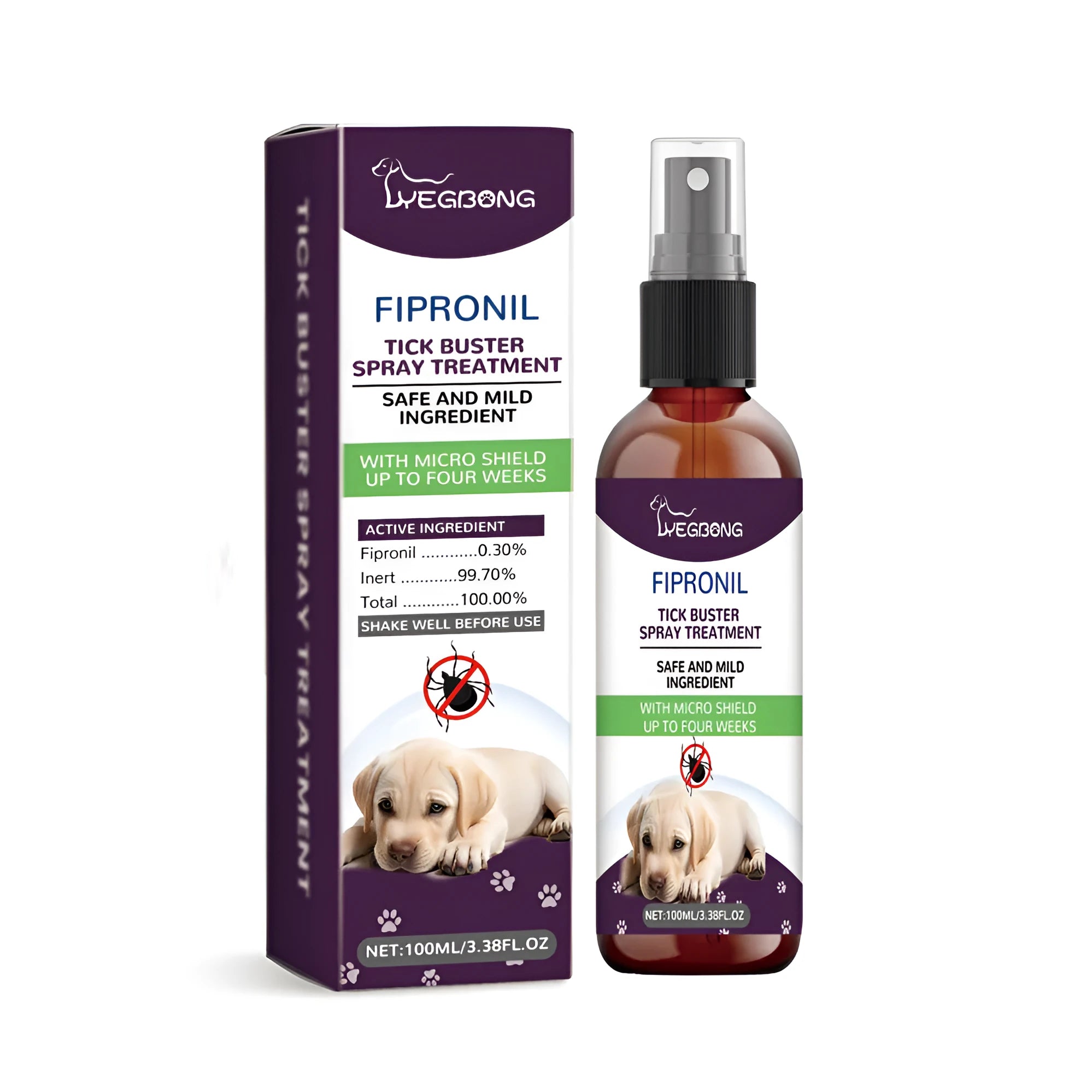 100ml bottle of fipronil pet flea and tick control spray with botanical extracts