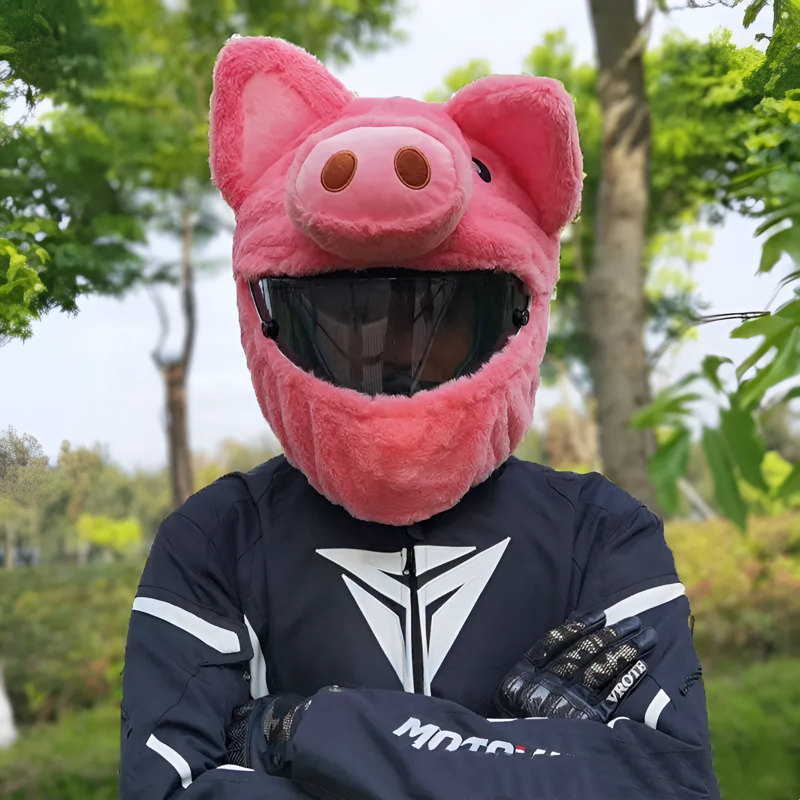 Pink pig cartoon plush motorcycle helmet protective hood made from soft pv velvet cloth
