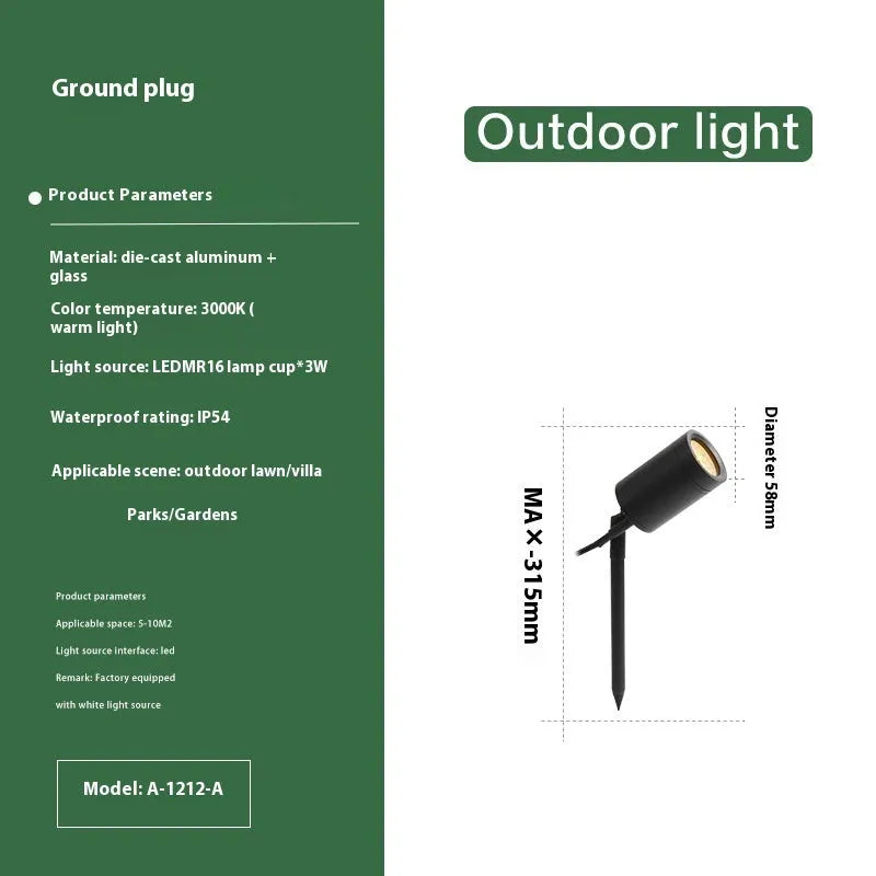 Outdoor aluminium ground lamp with COB LED for garden lighting on grass.