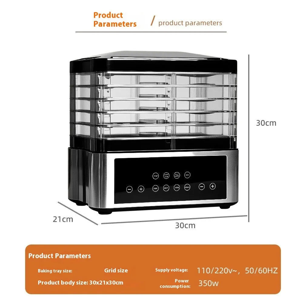 Silver stainless steel fruit dehydrator with digital temperature display and 14 litre capacity