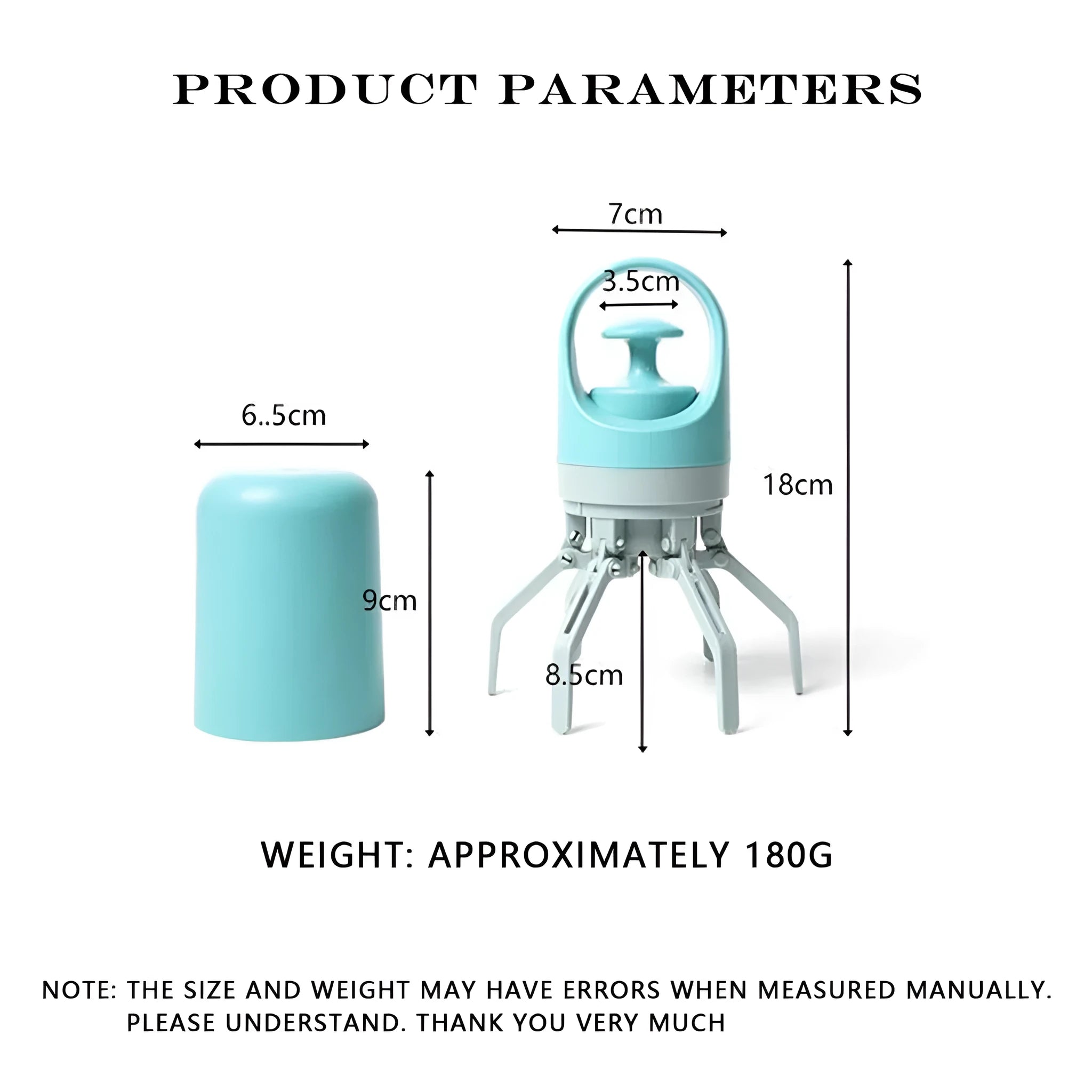 Blue pet waste scooper with claw mechanism and built-in bag dispenser for outdoor clean-up