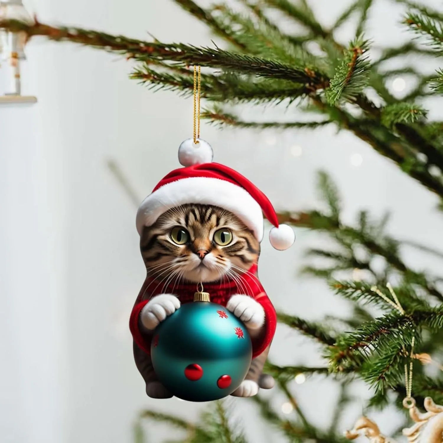 Colourful cartoon kitty car hanging ornament made of clear acrylic for Christmas interior decoration.